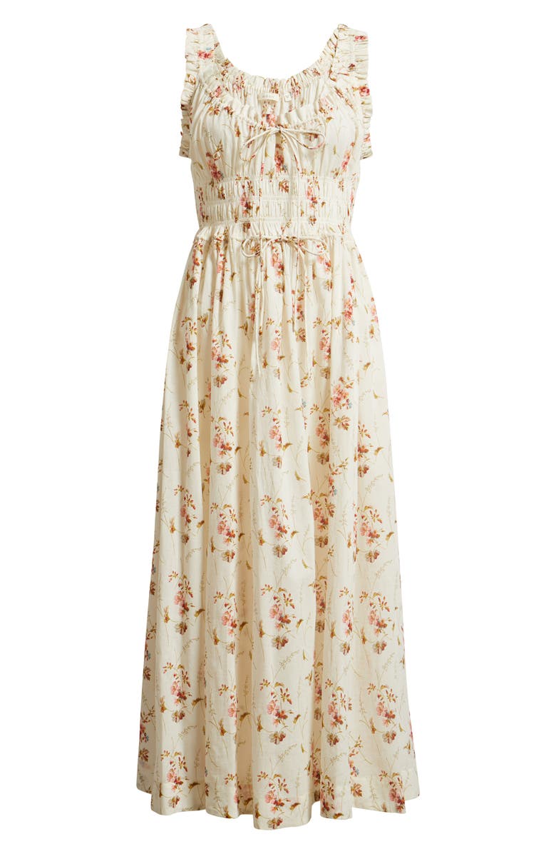 DÔEN Emmaretta Floral Shirred Organic Cotton Voile Dress, Alternate, color, Blanc Prarie Rose