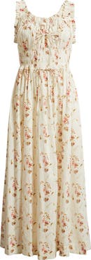 DÔEN Emmaretta Floral Shirred Organic Cotton Voile Dress