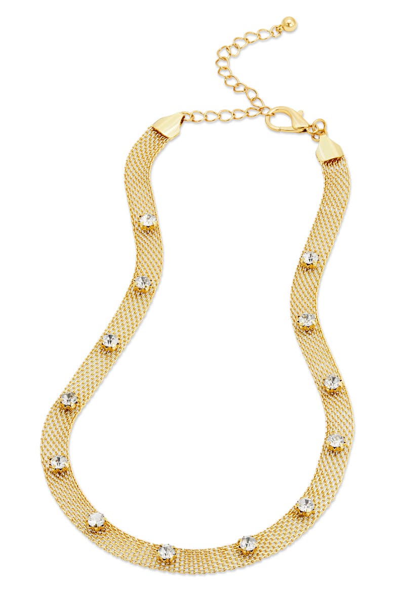 Cubic Zirconia Station Mesh Chain Necklace, Main, color, GOLD