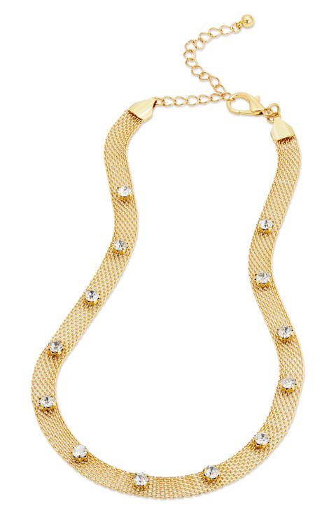 Cubic Zirconia Station Mesh Chain Necklace