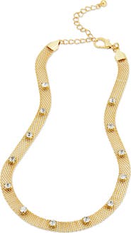 SAVVY CIE JEWELS Cubic Zirconia Station Mesh Chain Necklace