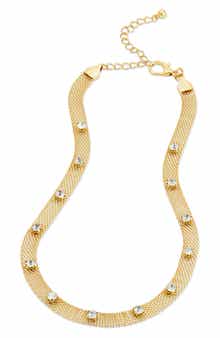 SAVVY CIE JEWELS Cubic Zirconia Station Mesh Chain Necklace