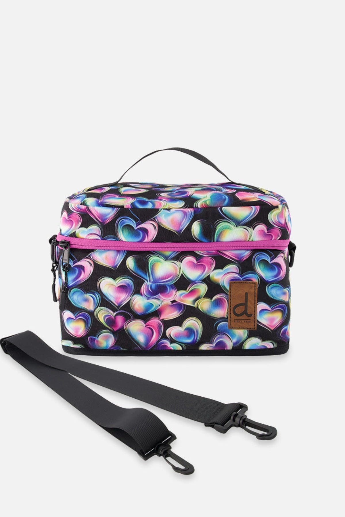 Deux par Deux Hearts Charming Functional Spacious Lunch Box, Main, color, Black Printed With Hearts
