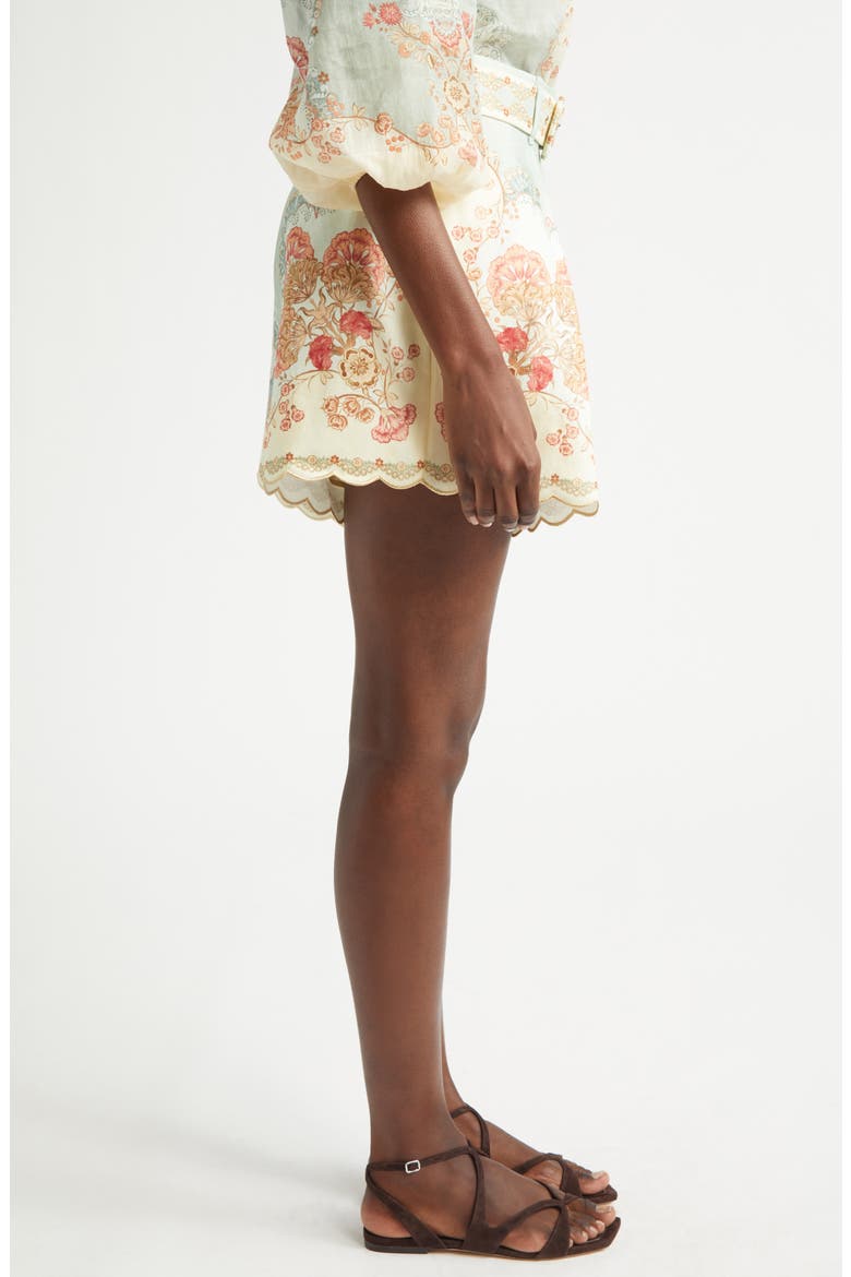 Daylight Tuck Pleated Linen Shorts, Alternate, color, WALLPAPER FLORAL MINT