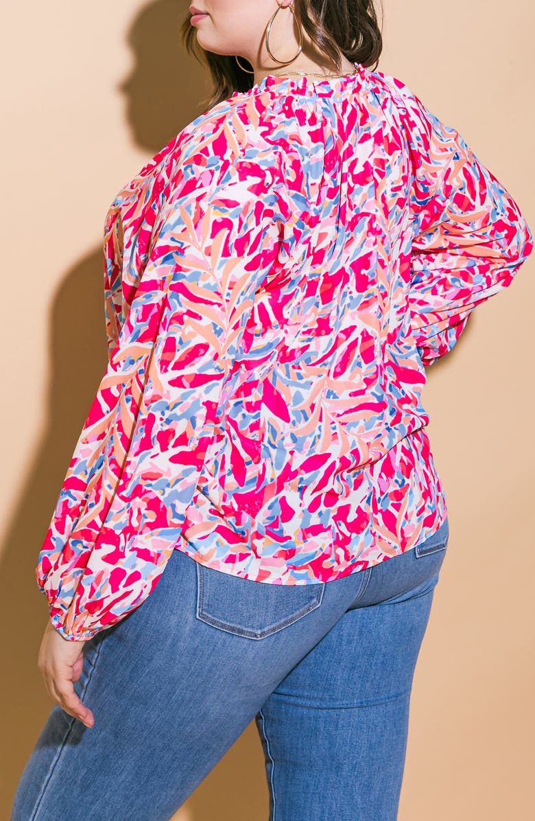 FLYING TOMATO Keyhole Long Sleeve Top, Alternate, color, Fuchsia Blue