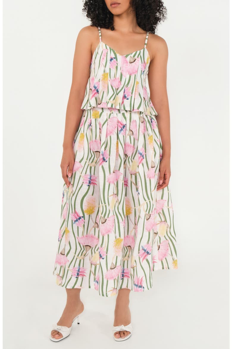 The Reef Print Pleated Linen & Cotton Maxi Skirt, Alternate, color, AUSSIE DESERT FLOWERS
