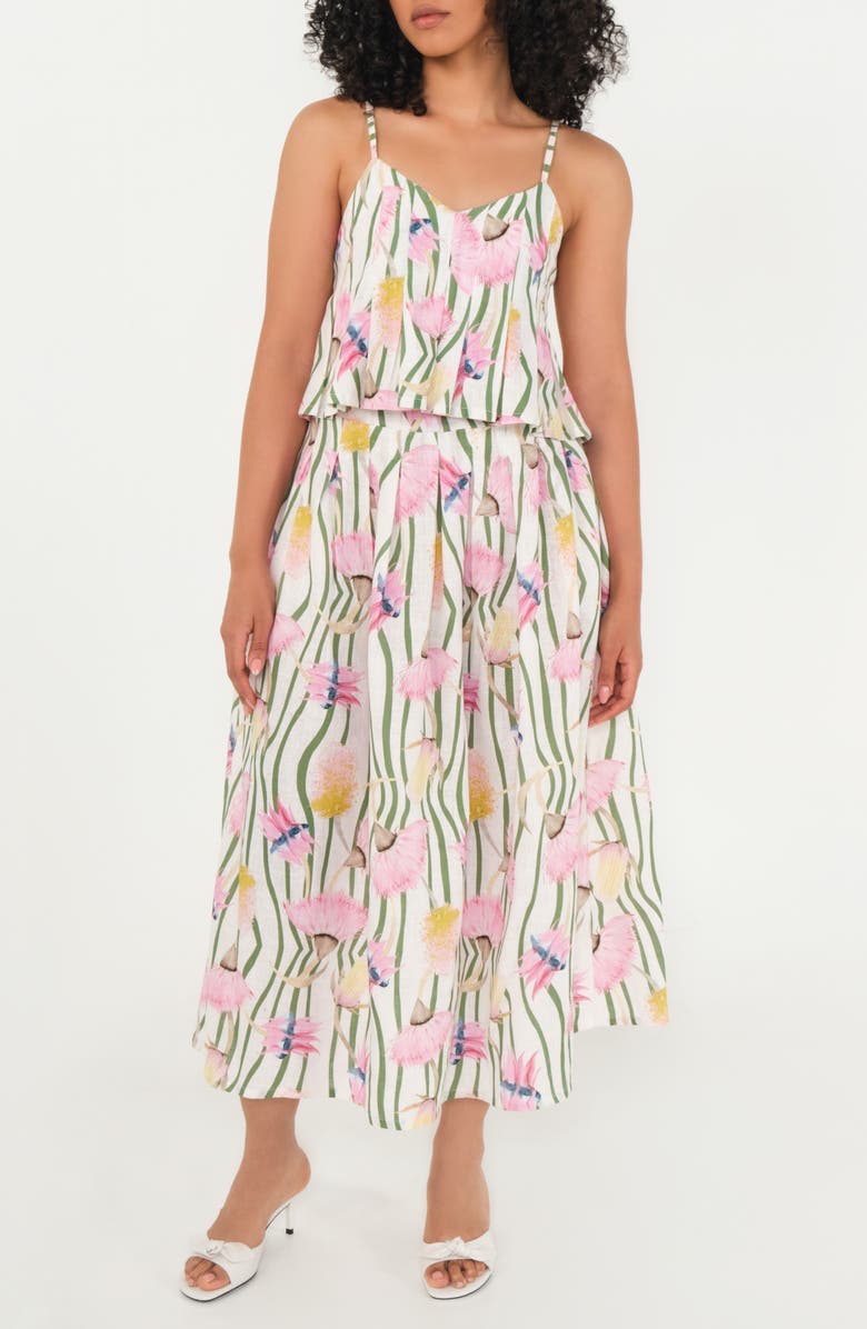 The Lulo Project The Reef Print Pleated Linen & Cotton Maxi Skirt, Alternate, color, Aussie Desert Flowers