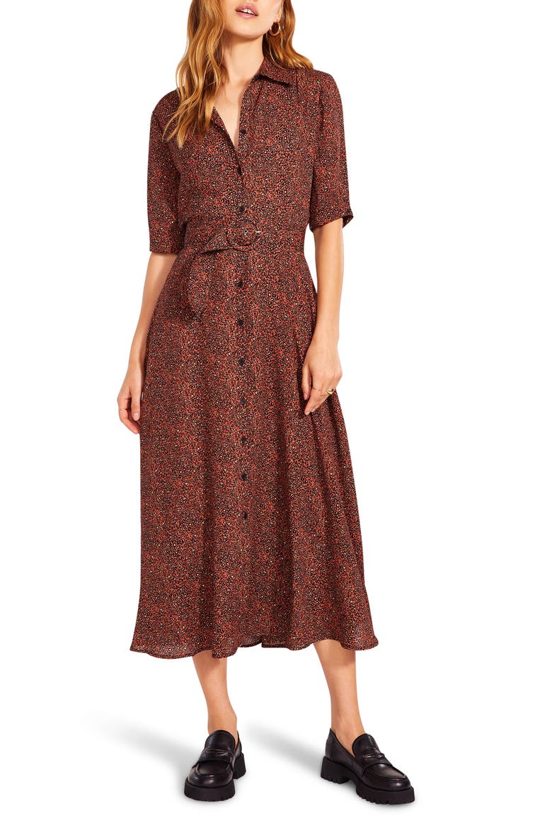 BB Dakota x Steve Madden Odessa Ditsy Animal Print Shirtdress, Main, color, TERRA COTTA DITSY FLORAL