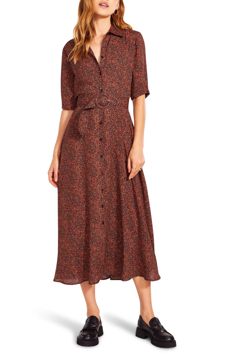 BB Dakota by Steve Madden BB Dakota x Steve Madden Odessa Ditsy Animal Print Shirtdress, Main, color,