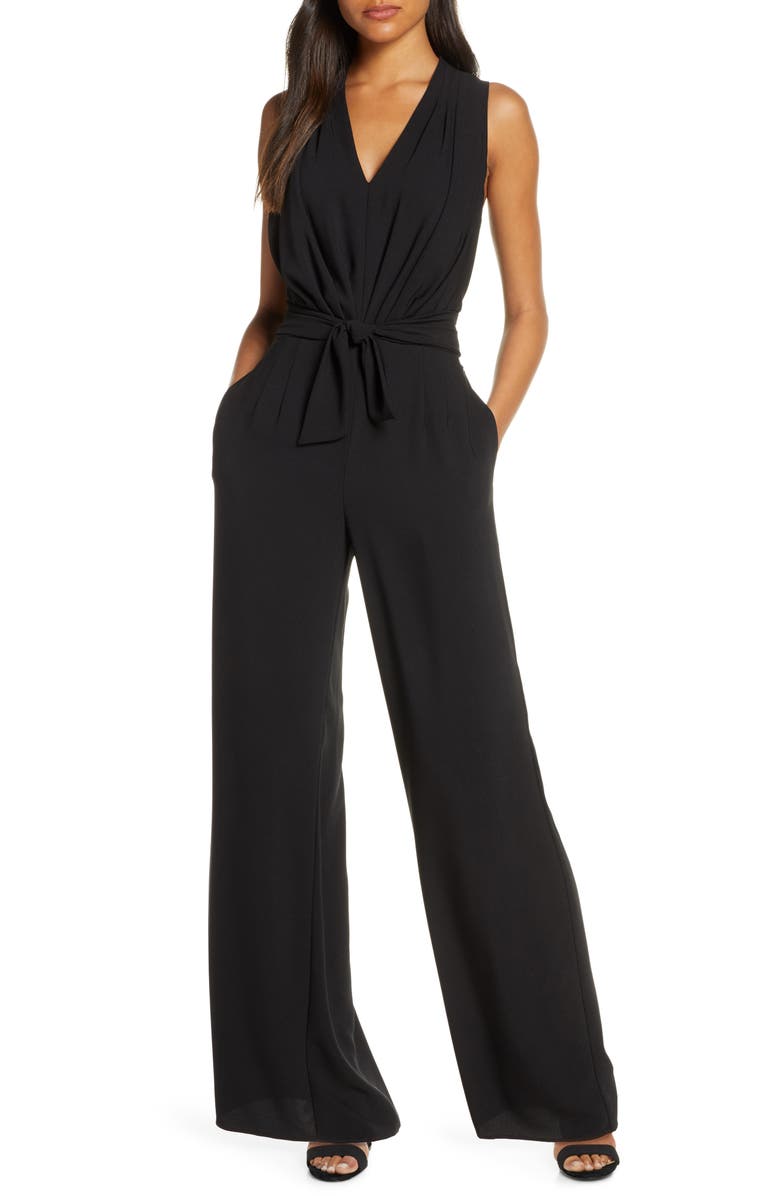 Gal Meets Glam Collection Devin Sleeveless Tie Waist Jumpsuit, Main, color, 