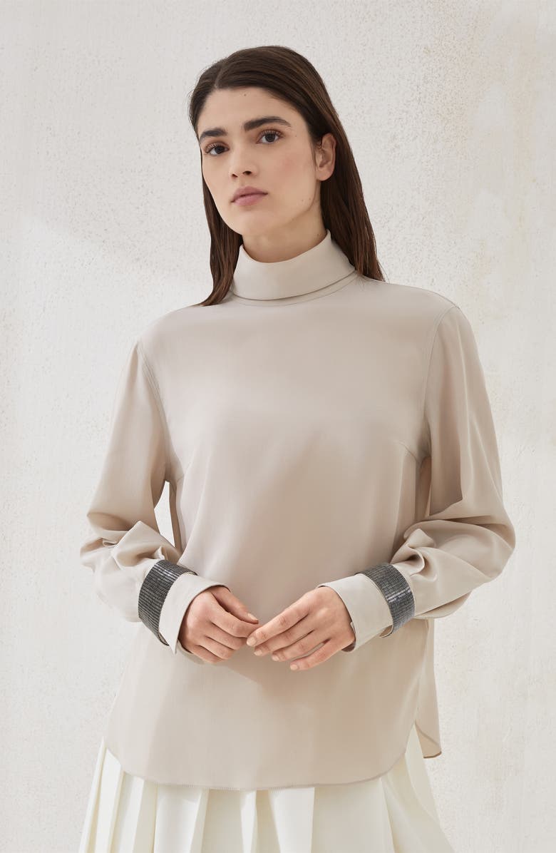 Brunello Cucinelli Crêpe de chine T-shirt, Alternate, color, Cool Beige