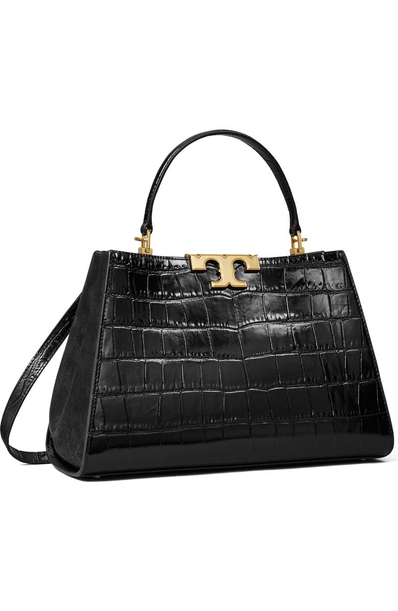 Tory Burch Eleanor Croc Embossed Leather Satchel, Alternate, color, Black