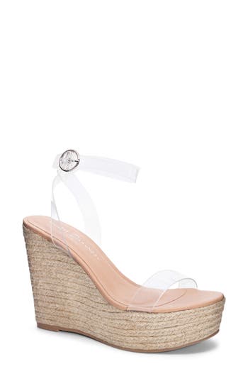 CHINESE LAUNDRY CHINESE LAUNDRY ELLO ESPADRILLE CLEAR PLATFORM WEDGE SANDAL 