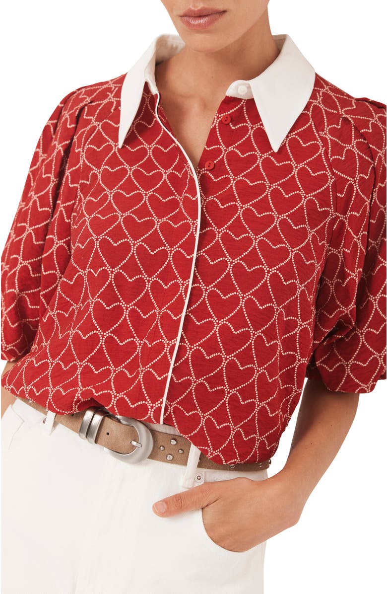 MINT VELVET Heart Print Shirt, Alternate, color, Red