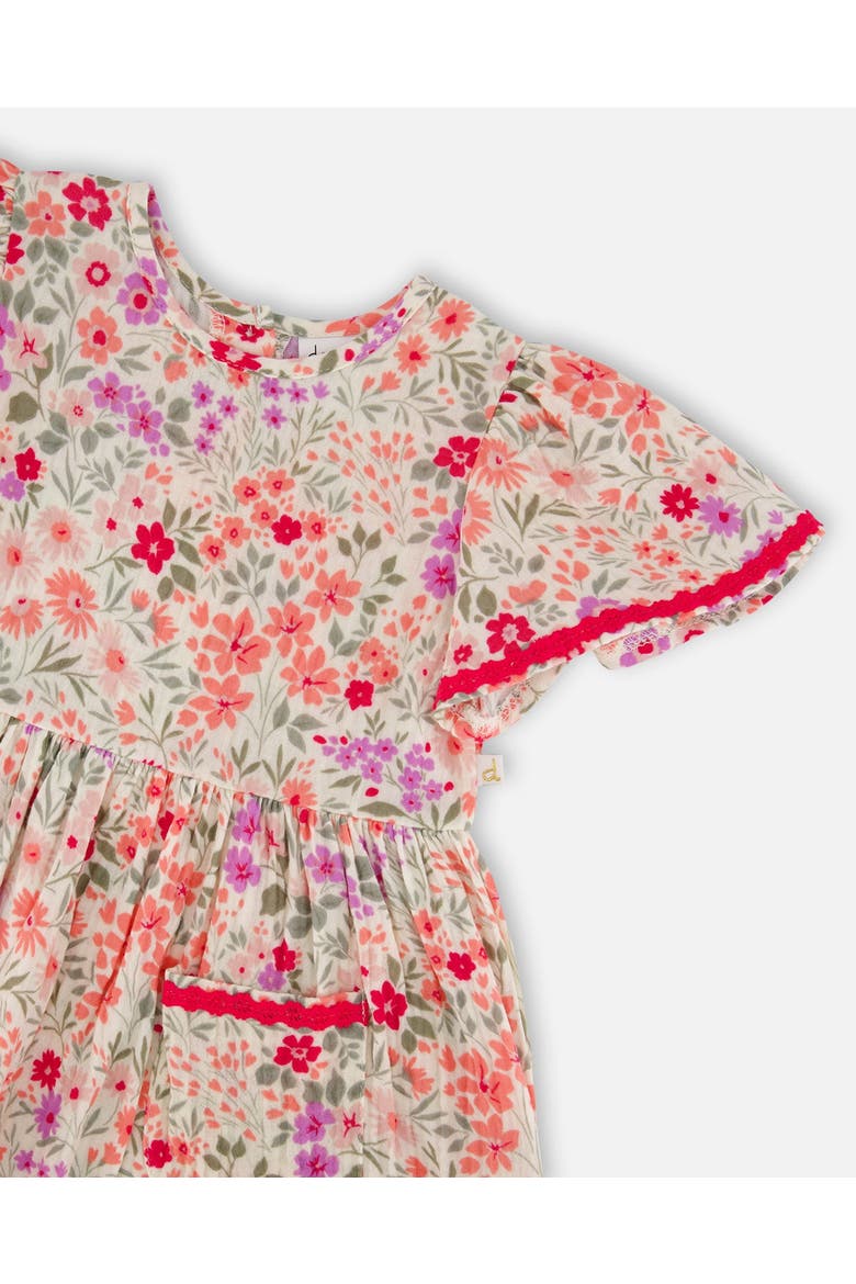 Muslin Short Sleeve Printed Flowers Dress, Alternate, color, Off White Printed Flowers