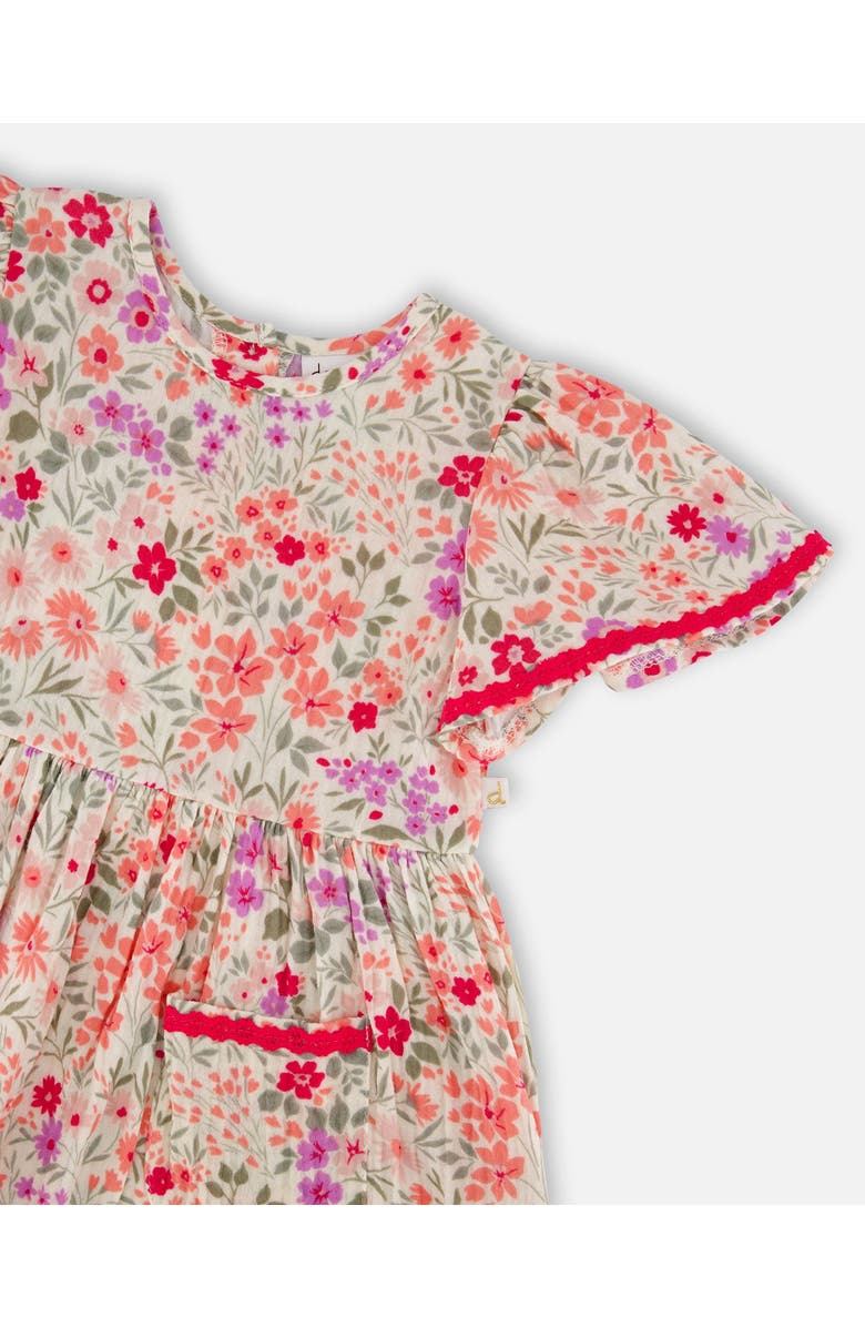 Deux par Deux Muslin Short Sleeve Flowers Dress, Alternate, color, Off White Printed Flowers