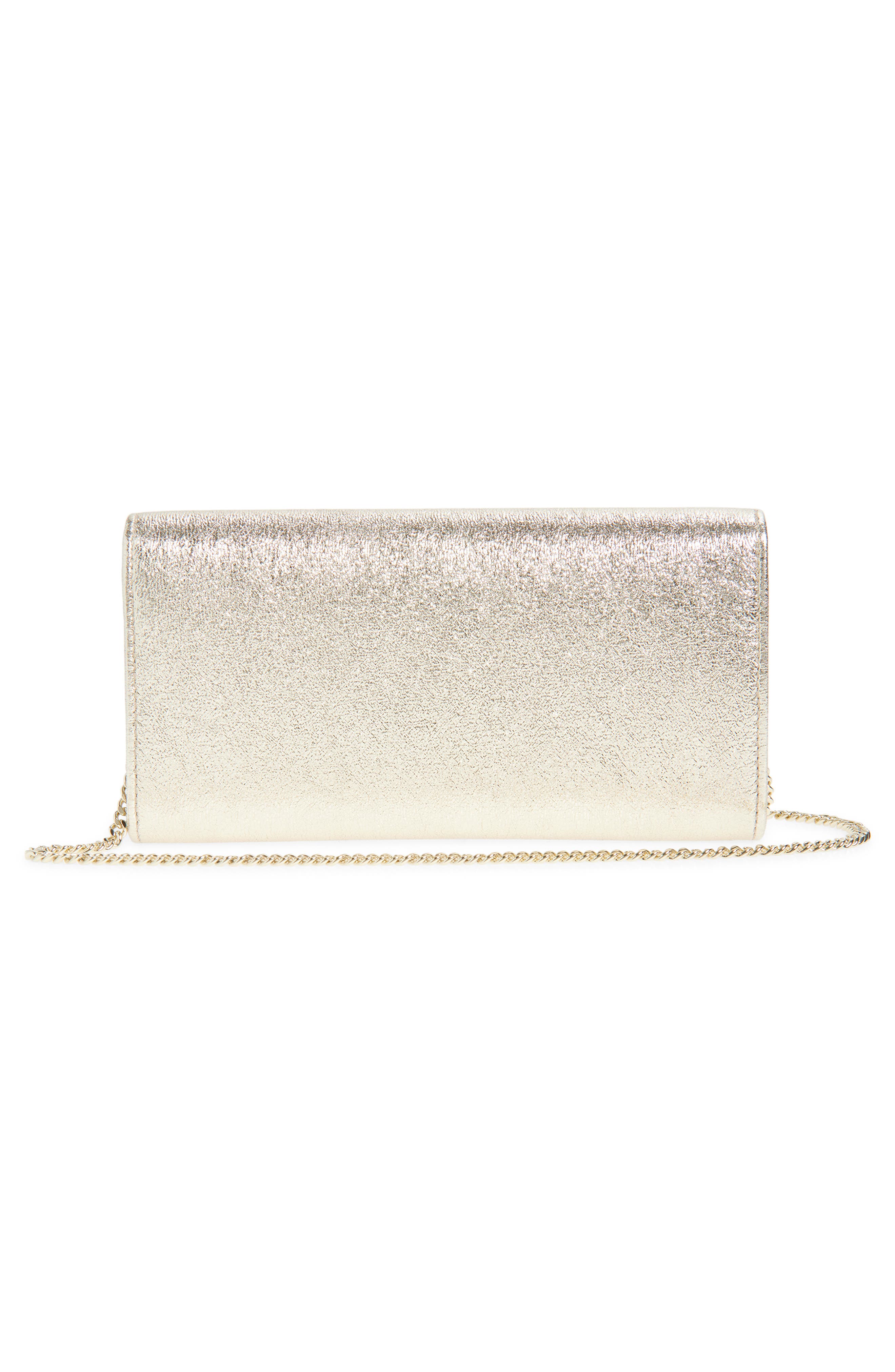Jimmy Choo Emmie Glitter Leather Clutch, Alternate, color, Platinum Ice/ Light Gold