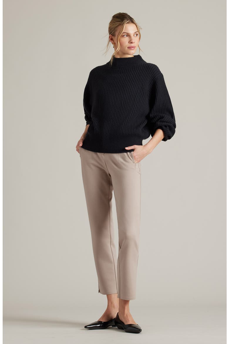 Mock Neck Cashmere & Wool Rib Sweater, Alternate, color, BLACK