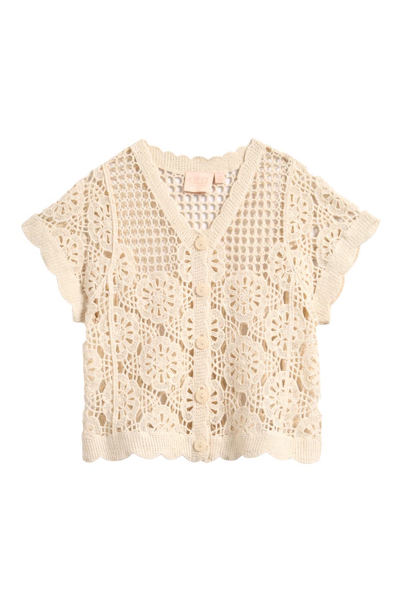Kids' Crochet Cotton Button-Up Top, Main, color, NATURAL