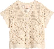 Good Luck Girl Kids' Crochet Cotton Button-Up Top
