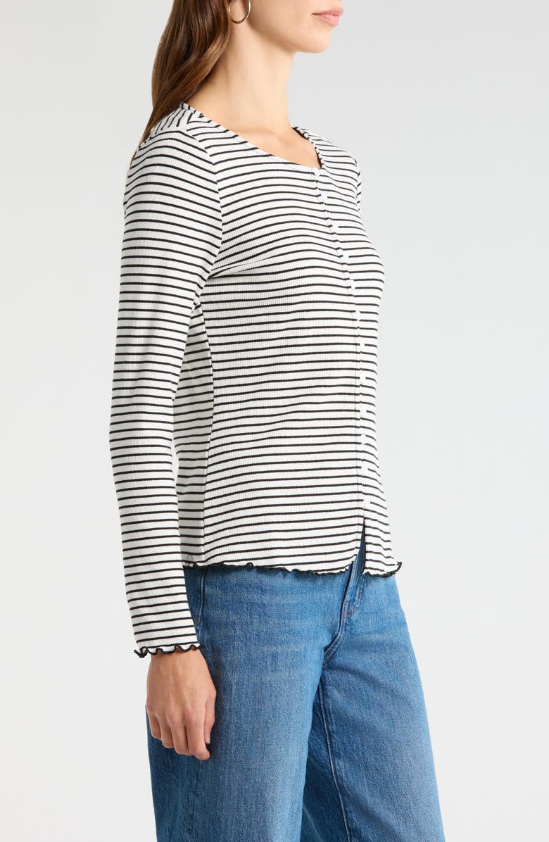 Vince Camuto Stripe Stretch Cotton Knit Top, Alternate, color, Rich Black