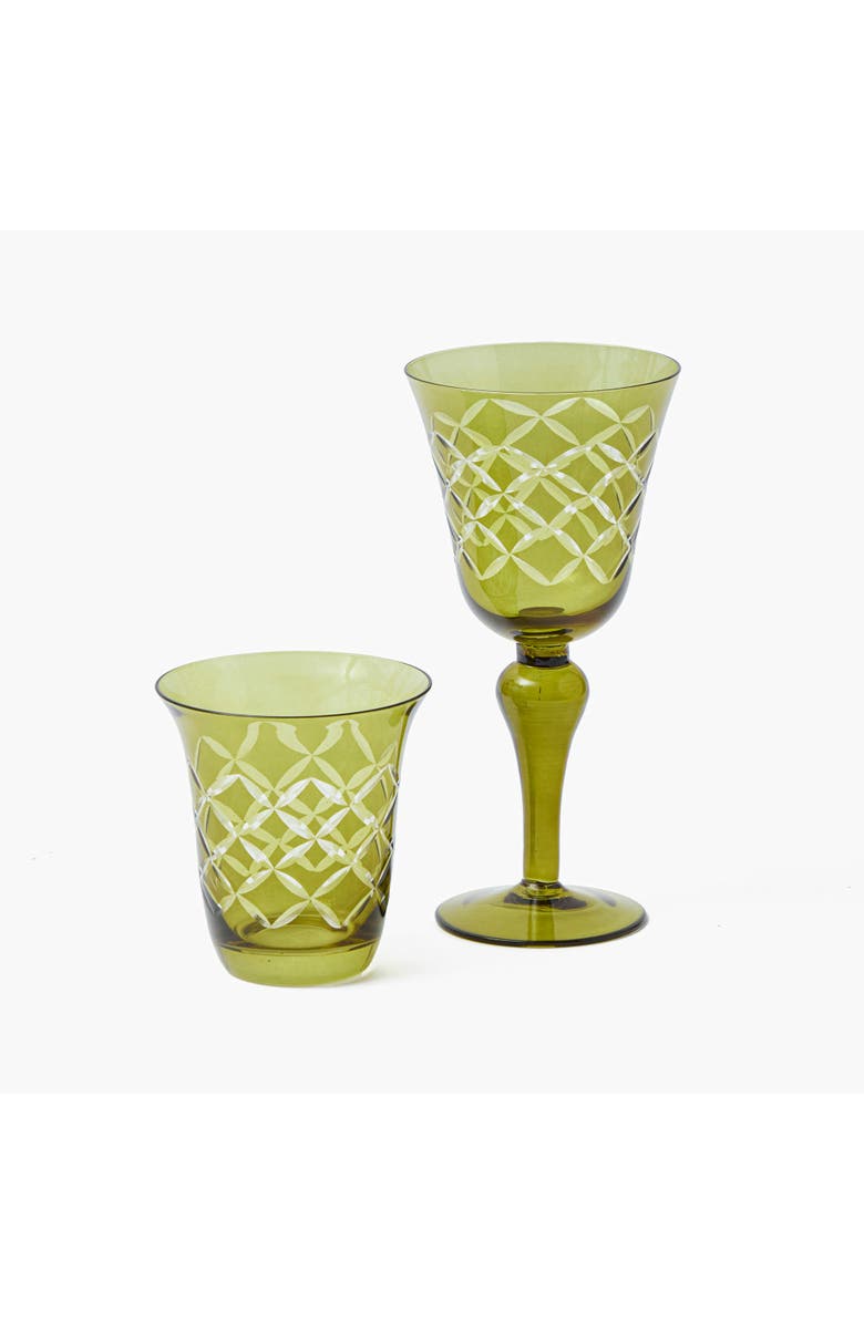 Mrs. Alice Engraved Wine Glasses, Alternate, color, Olive