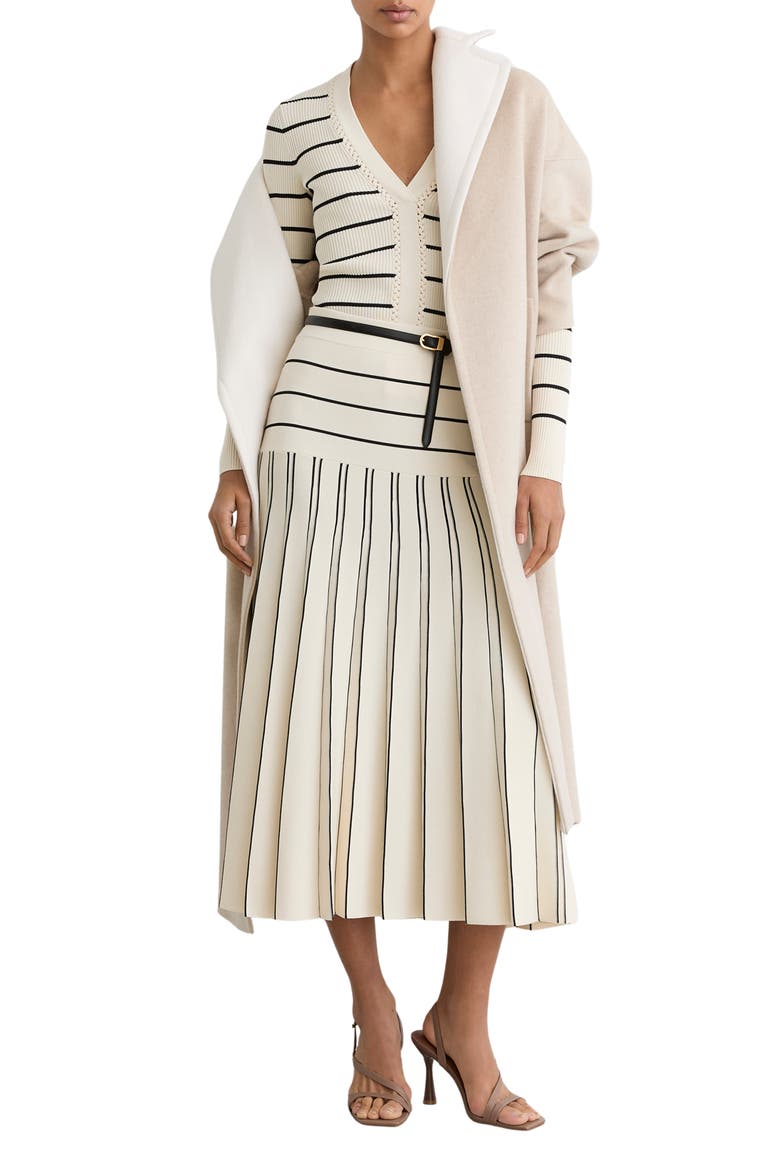 Alice Pleate Midi Skirt, Alternate, color, IVORY/ BLACK