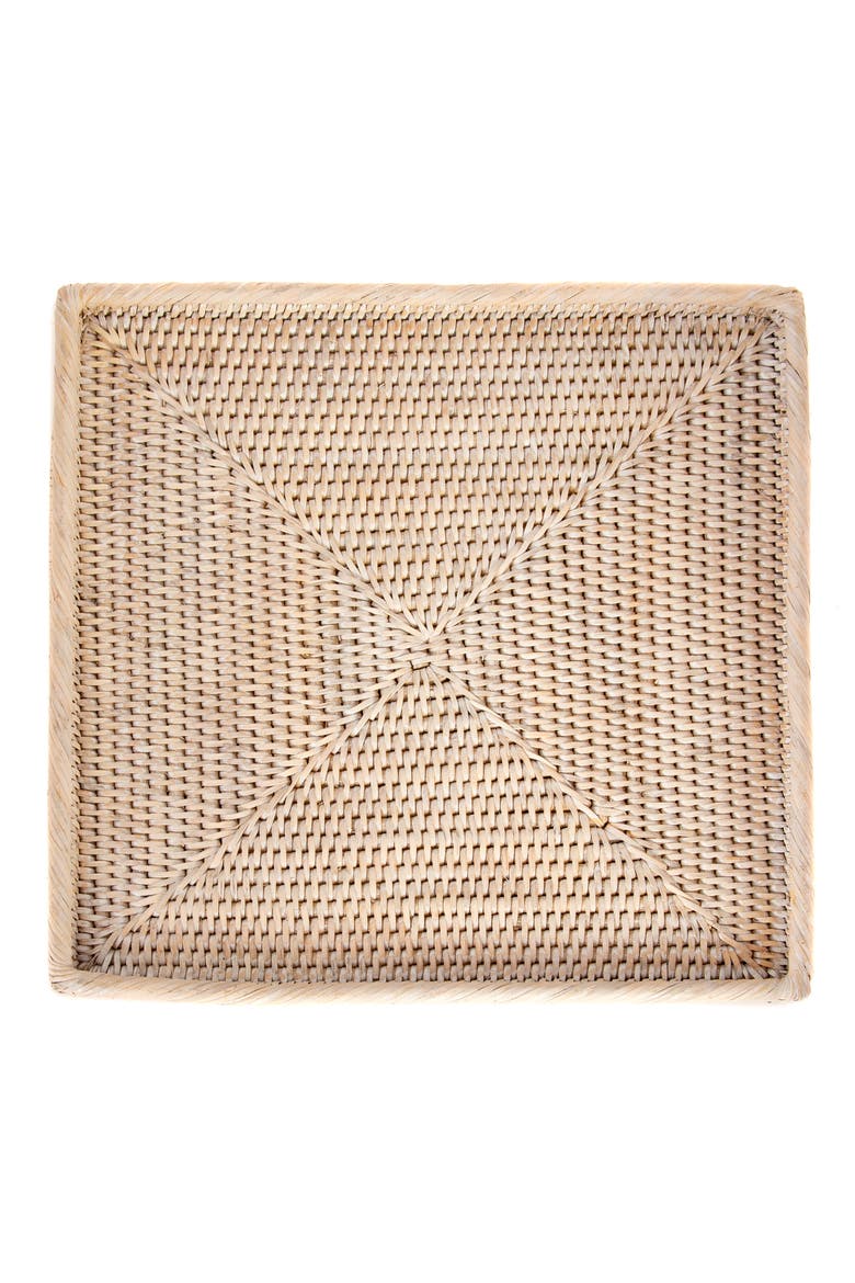 Artifacts Rattan Square Flat Tray, Main, color, White Wash