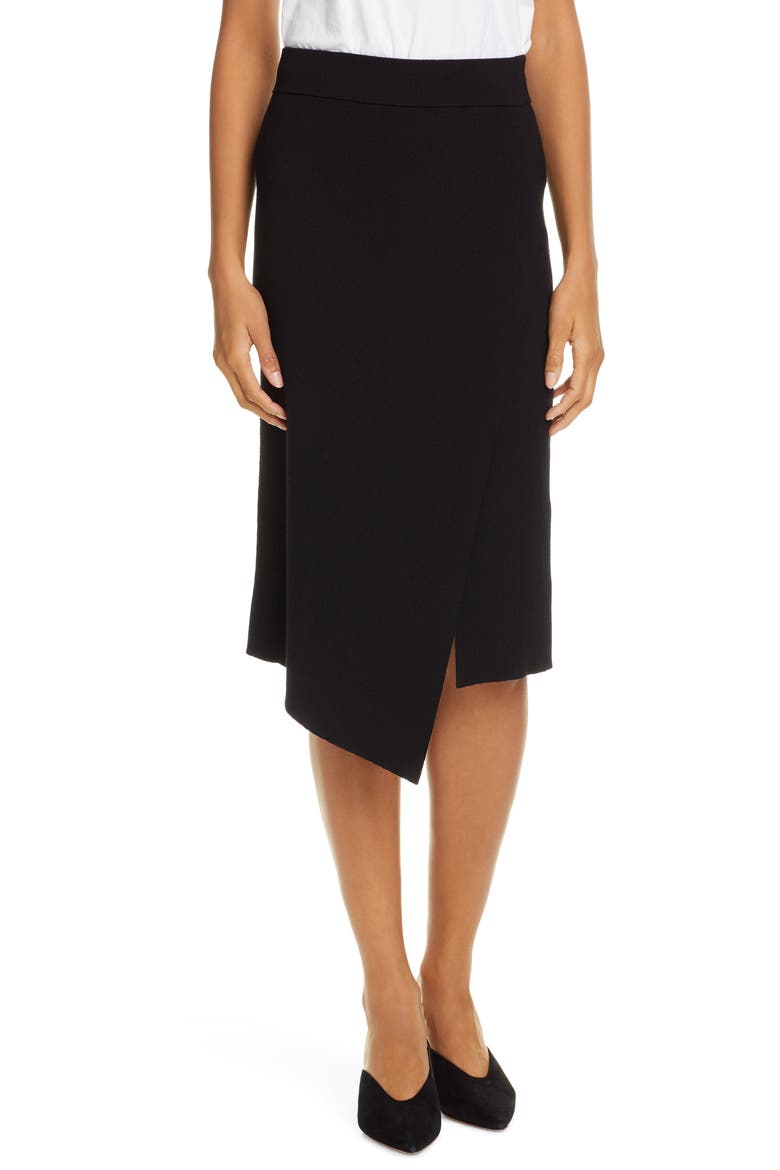 Flannery Rib Knit Faux Wrap Skirt, Main, color, BLACK