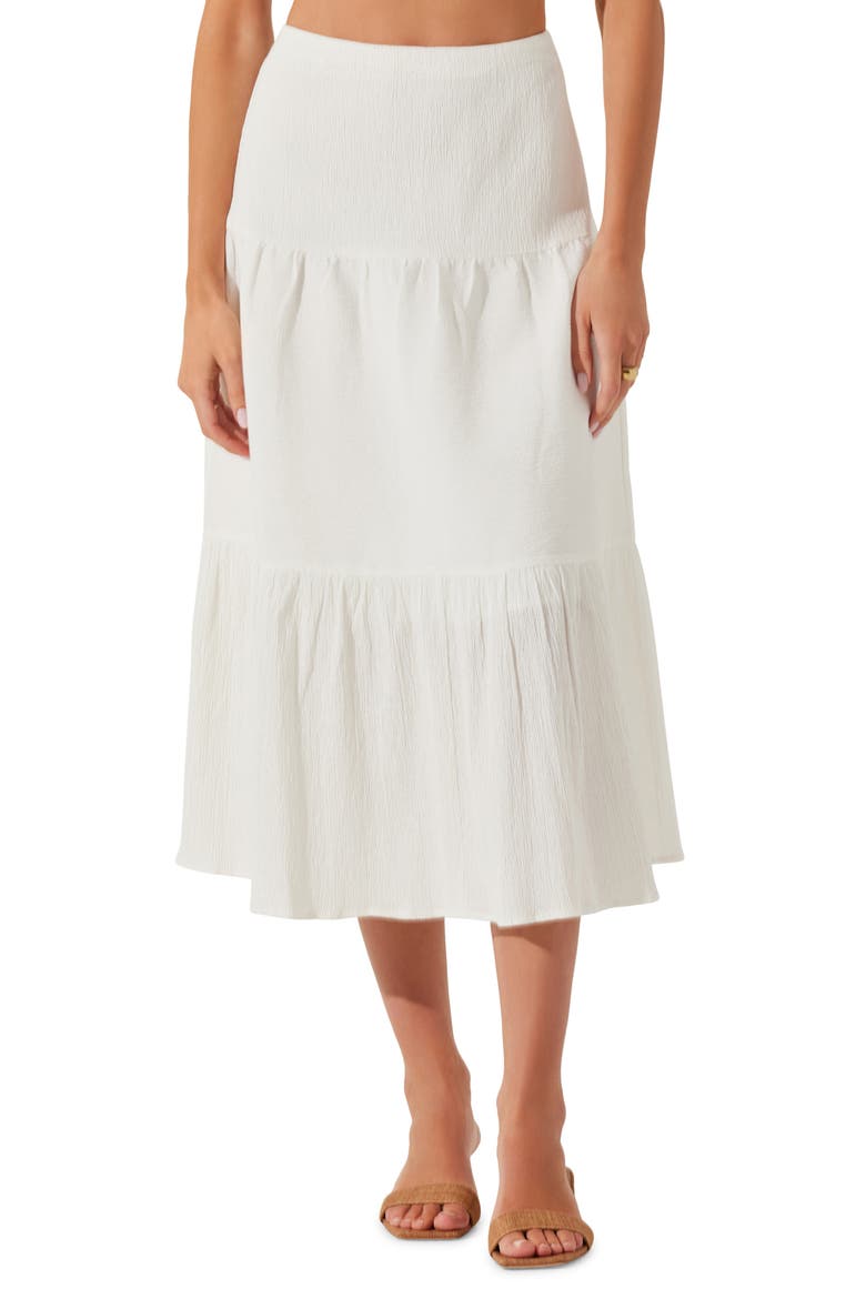 Tiered Linen & Cotton Midi Skirt, Main, color, WHITE