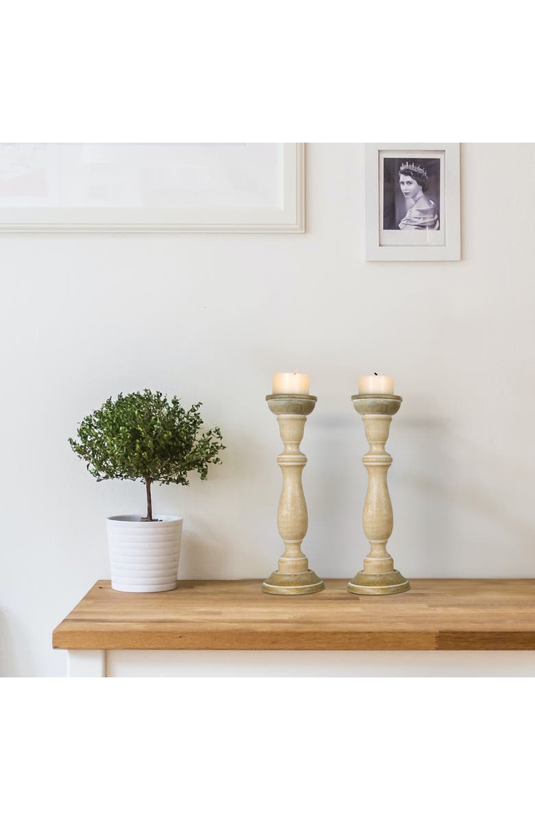 Mela Artisans Tuli Rustic White Pillar Candleholder Set of 2, Alternate, color, Rustic White