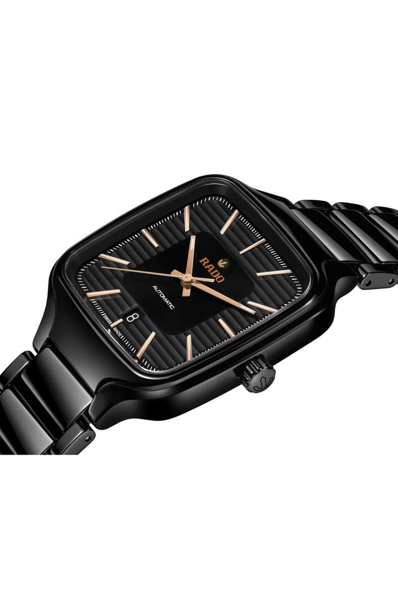 RADO True Square Automatic Bracelet Watch, 38mm, Alternate, color, Black