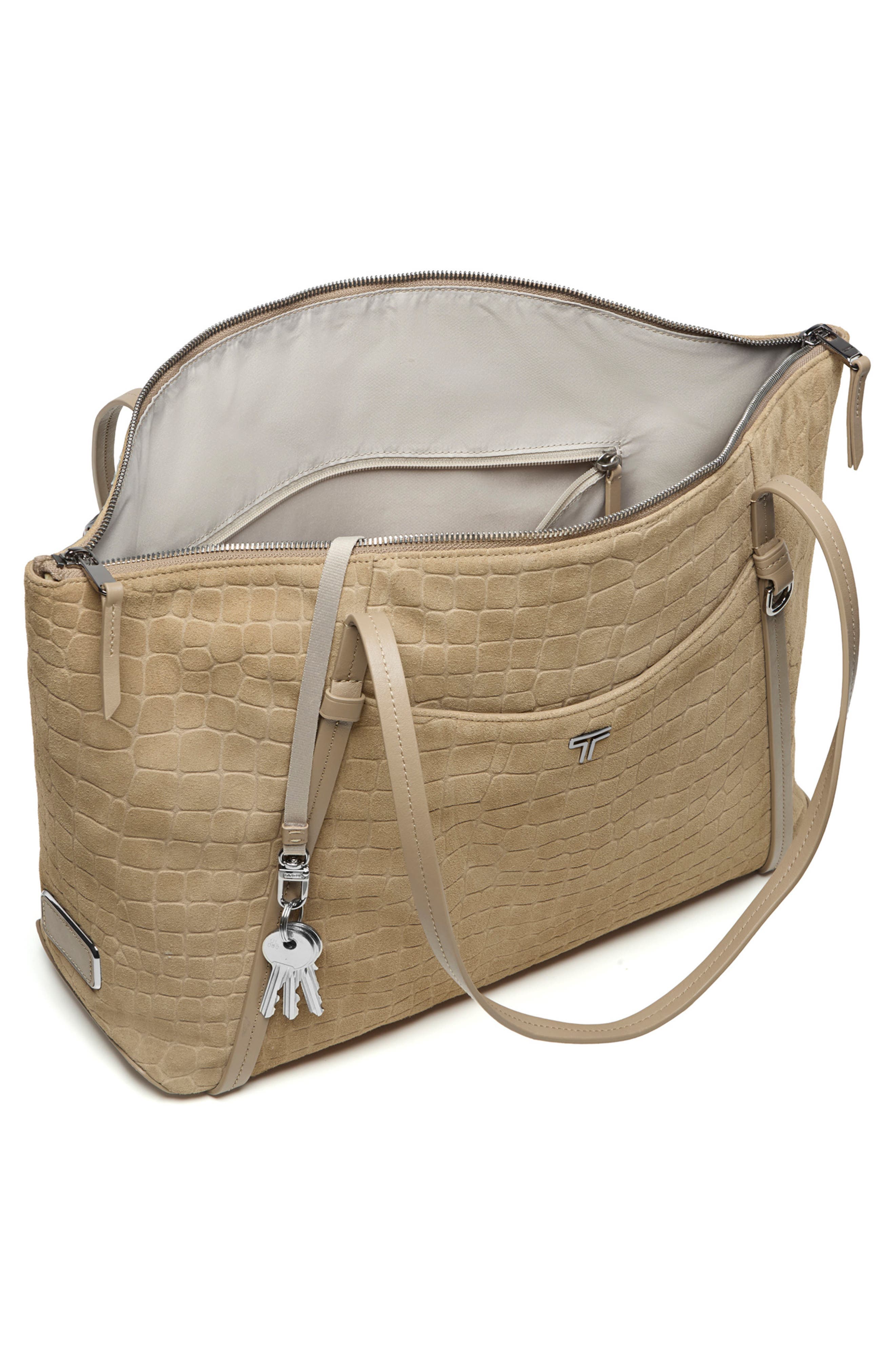 Q Leather Tote, Alternate, color, WHEAT CROC SUEDE