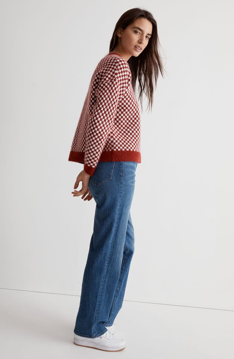Madewell Checkerboard Jacquard Pullover Sweater, Alternate, color, 