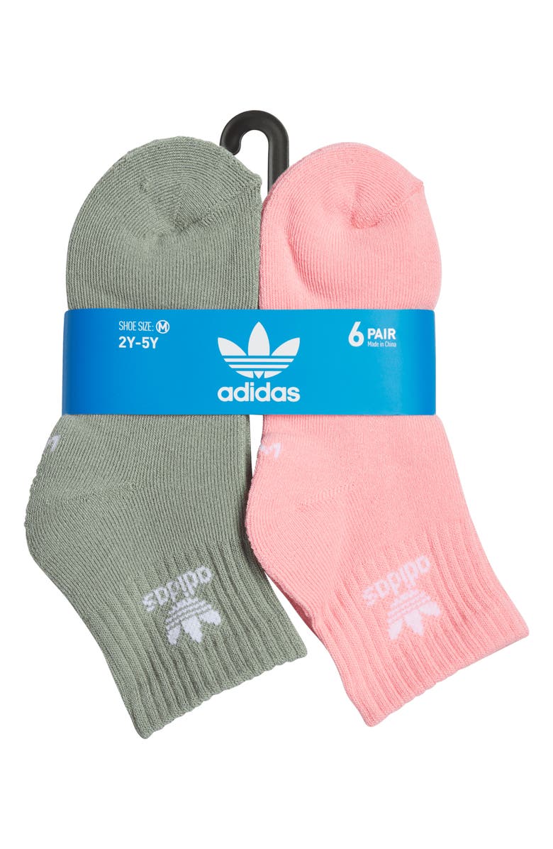 adidas Kids' Trefoil Assorted 6-Pack Quarter Socks, Alternate, color, 