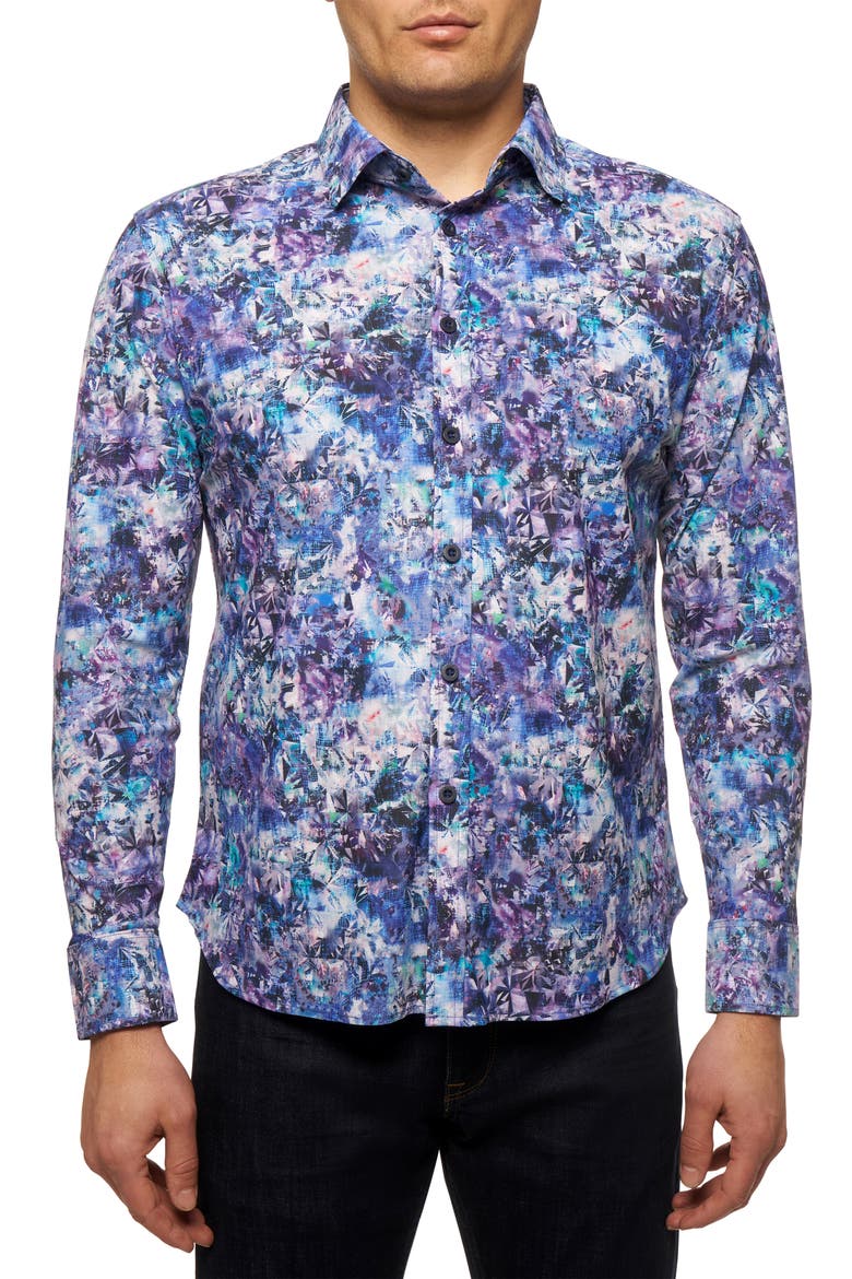 Mensa Print Performance Button-Up Shirt, Main, color, MULTI