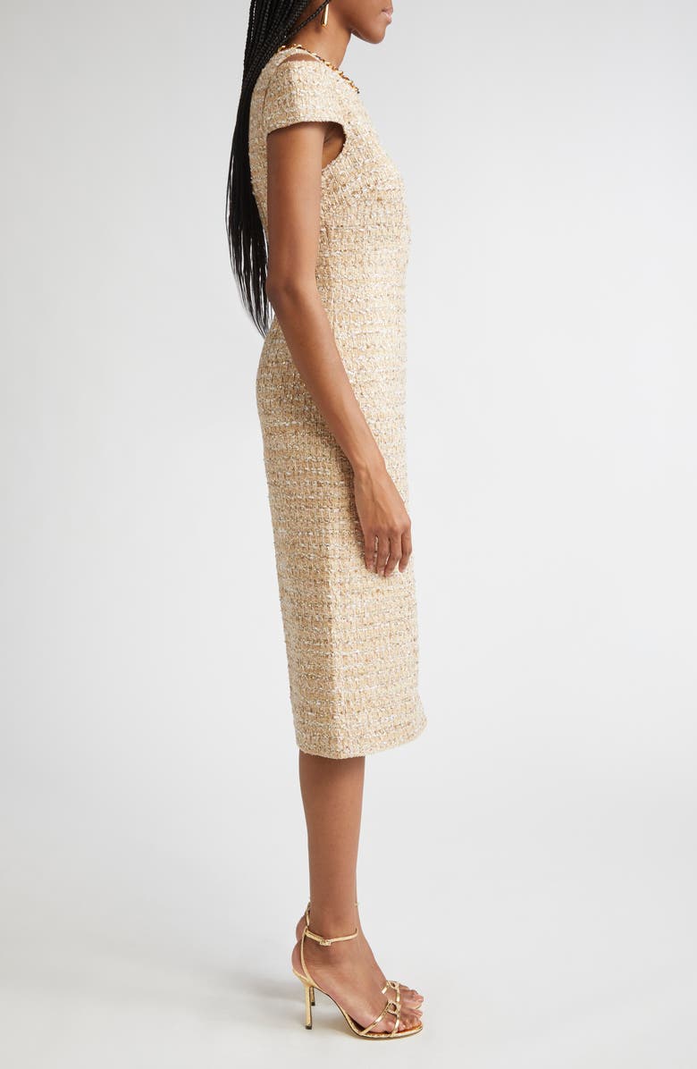 ST. JOHN Phoebe Chain Embellished Tweed Sheath Dress, Alternate, color, Flax Willow/ Ivory Multi