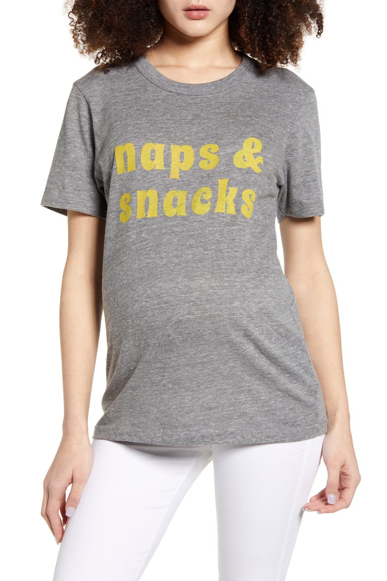Naps & Snacks Maternity Graphic Tee, Main, color, HEATHER GREY