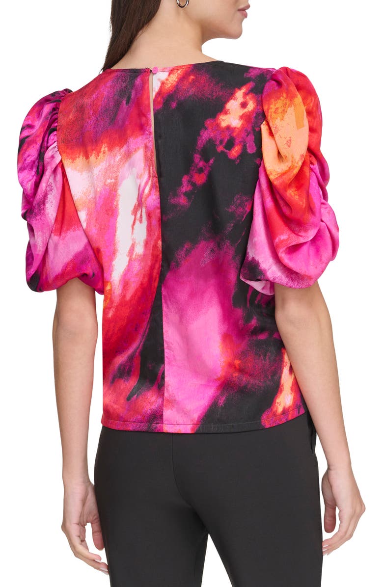 DKNY Print Puff Sleeve Satin Top, Alternate, color,