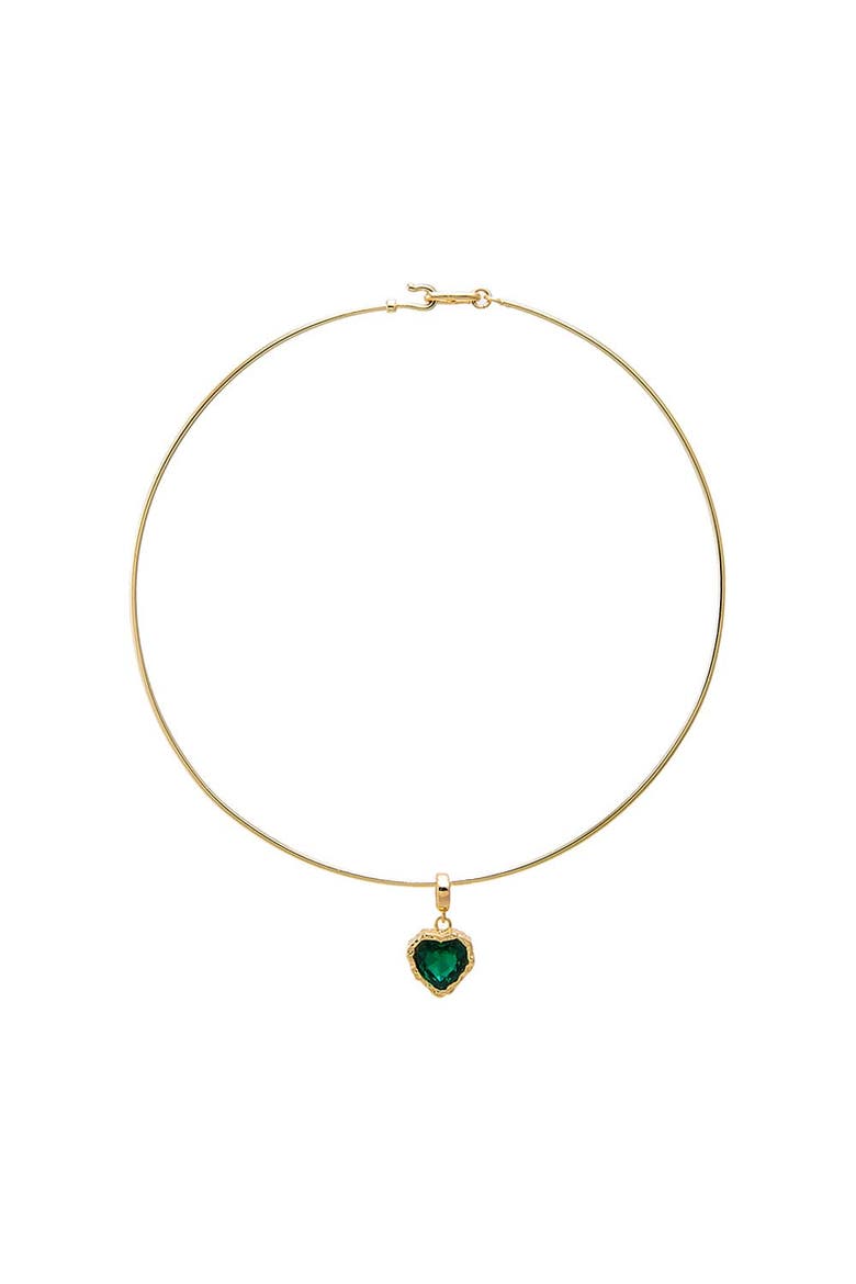 Green Heart CZ Pendant Thin Wire Choker Necklace, Main, color, Emerald Green