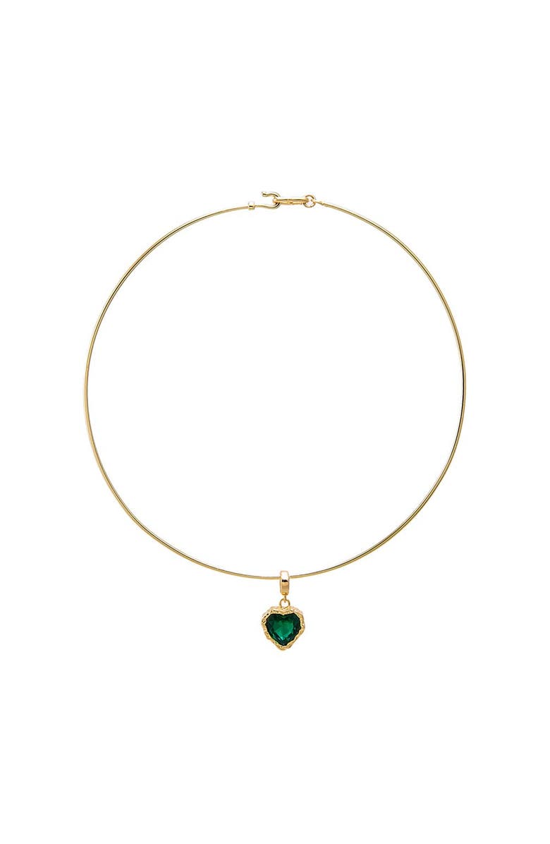 BY ADINA EDEN Green Heart CZ Pendant Thin Wire Choker Necklace, Main, color, Emerald Green