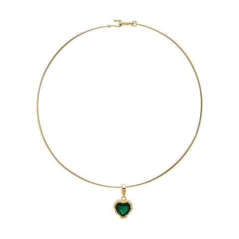 Green Heart CZ Pendant Thin Wire Choker Necklace
