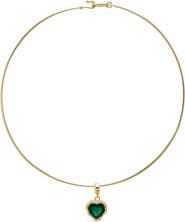 BY ADINA EDEN Green Heart CZ Pendant Thin Wire Choker Necklace