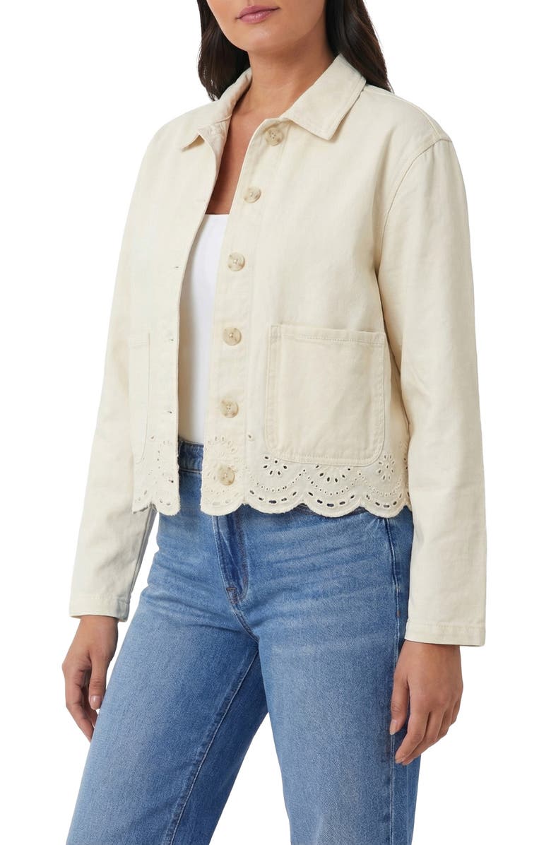 Kensie Scalloped Crop Shirt Jacket, Alternate, color, Ecru