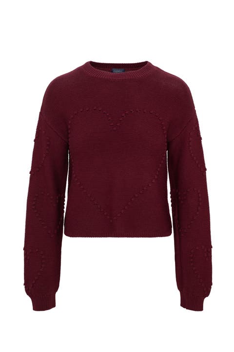 Heart Pompom Long Sleeve Knit Sweater