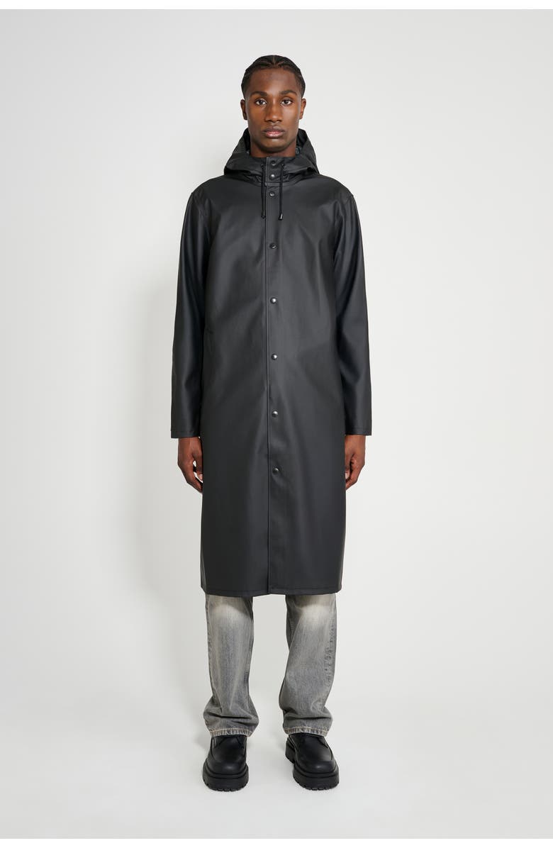 Stutterheim Stockholm Hooded Long Raincoat, Alternate, color, Black