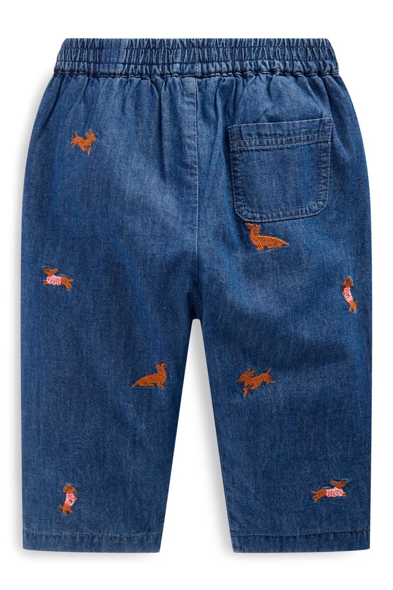 Embroidered Cotton Chambray Pull-On Pants, Alternate, color, CHAMBRAY DOGS