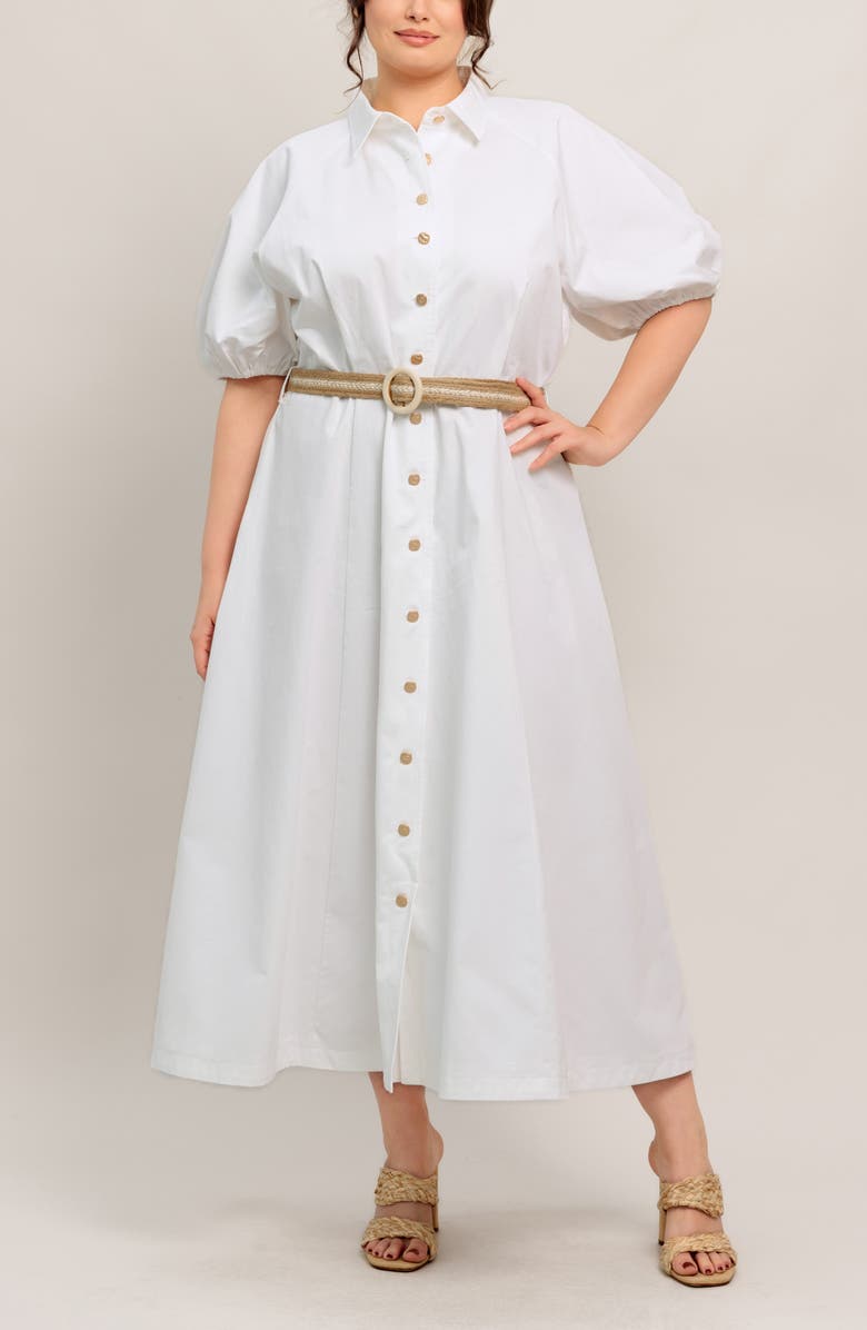FLYING TOMATO Puff Sleeve Shirtdress, Alternate, color, White