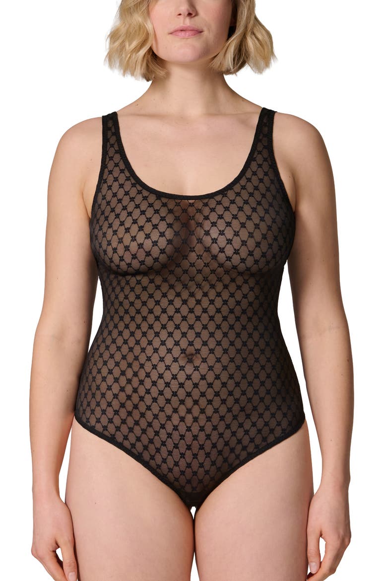 Plume Embroidered Bodysuit, Alternate, color, BLACK
