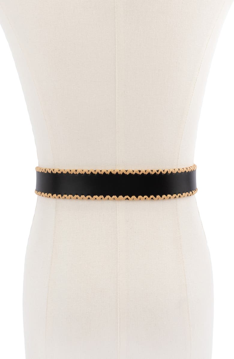 Kate Spade New York straw edge leather belt, Alternate, color, Black